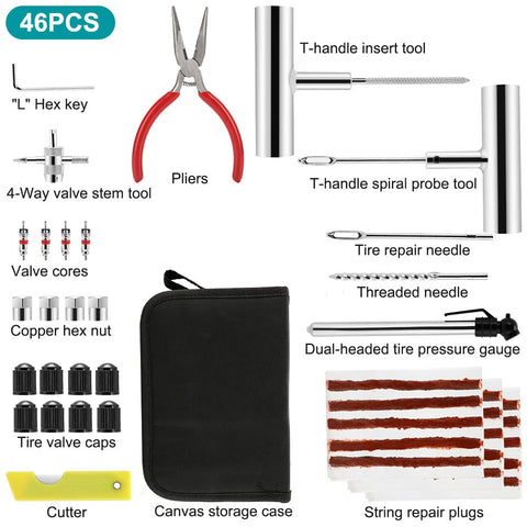 Allnice 46Pcs Tubeless Tire Repair Kit Heavy Duty Car Flat Tyre Wheel Puncture Repair Kit