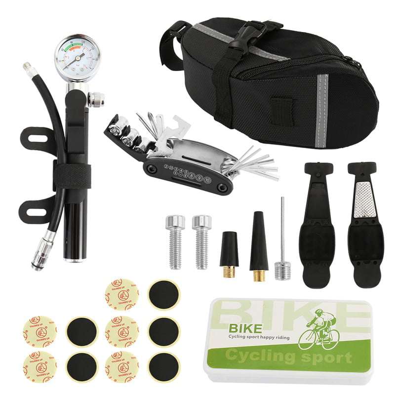 HOTBEST Bike Tyre Repair Kit Mini Bike Pump High Pressure Gauge,Bicycle Repair Tool,Rasp and Patches Bicycle Tool